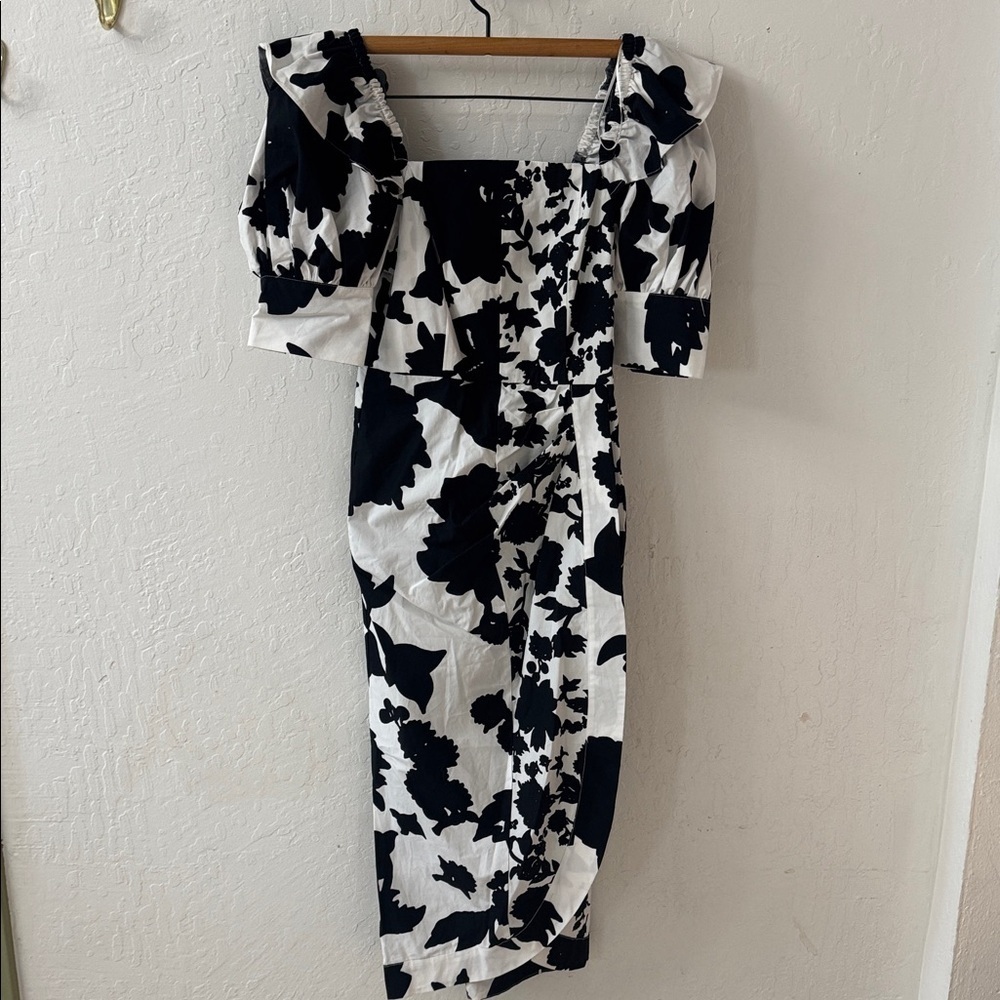 Christopher John Rogers Target Dress Floral Puff Sleeve Faux Wrap 0 Black NWT - Picture 2 of 5